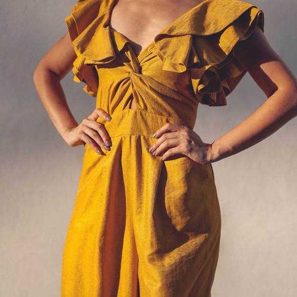 Sheike Women’s Jumpsuit Gold Yellow Ruffle Wide Leg Glamour Chic Fancy Party 12 - Picture 2 of 11